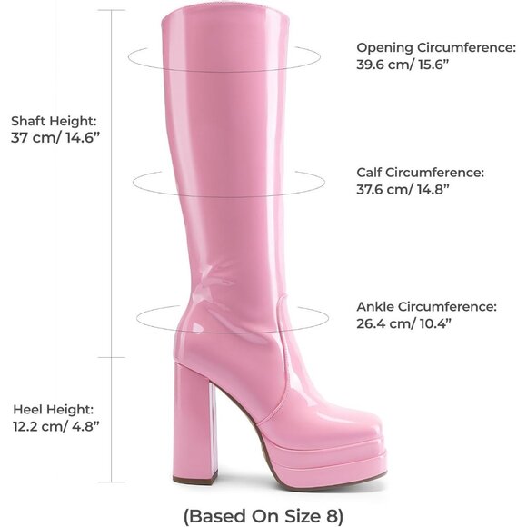 ⚡Women's Pink Faux Leather Platform Heeled Knee High Long Chunky Tall Boot - Picture 2 of 7